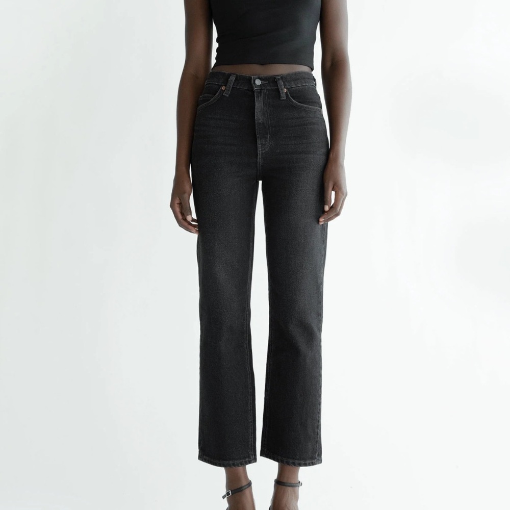 OAK + FORT Black High-Rise Straight Jeans